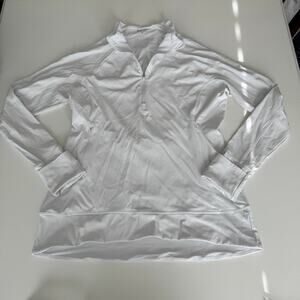 Athleta White Quarter Zip Pullover Thumb Holes Foldover Size XL Mock Neck